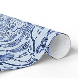 Holiday Gift Wrap Nutcracker Coquette Wrapping Paper with Illustrated Christmas Watercolor Toile Design Festive Blue Nutcracker Gift Wrap image 9
