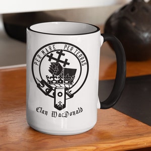 MacDonald Name Crest Coffee Mug, Scottish Clan McDonald Arm Crest 15oz. Mug, Donald Clans Scotland Ancestry Gift Heritage Symbol Family Arms image 1