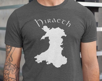 Welsh Hiraeth T Shirt, Wales Celtic Heritage Shirt, Cymru Am Byth Welsh Map Outline Tee, Cymraeg, Wales Shirt