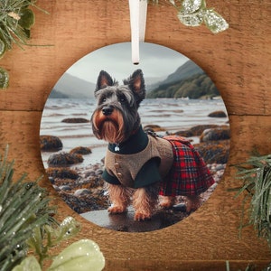 Scottish Terrier Ornament, Scottie Dog Wearing Tartan Kilt, Scotland Dog Ornament, Personalized Scottish Christmas Gift, Custom Ornament
