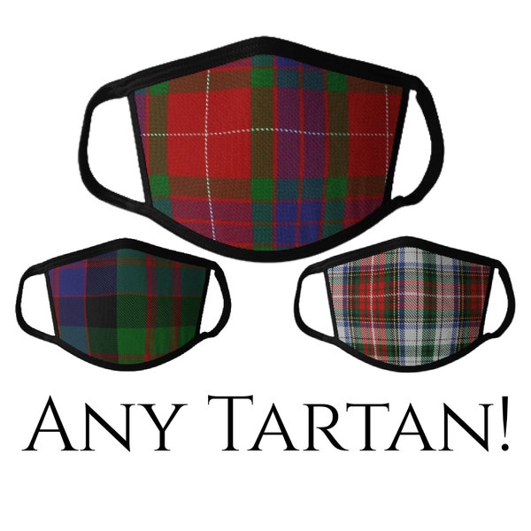 Scottish Clan Tartan Face Mask, Choose your Tartan, Scottish Family Heritage Face Covering, Ancestry Mask, MacDonald Fraser Wallace and More