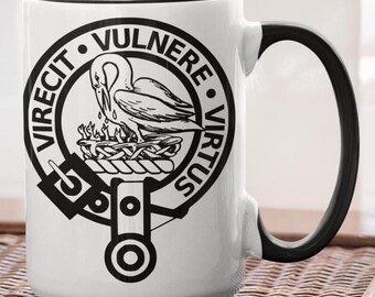 Stewart Clan Crest Coffee Mug, Stuart Pelican Arms Crest 15oz. Mug, Stewart Clans Scotland Ancestry Heritage Cup, Family Arms Gift