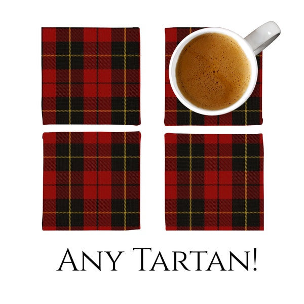 Scottish Clan Tartan Coasters Set, Choose your Tartan Coaster, Scottish Family Heritage Barware Decor, MacDonald Fraser Wallace and More