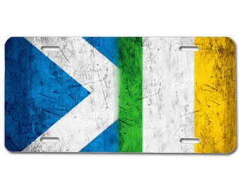 Scots Irish Flag License Plate, Vehicle Accessories, Scottish Saltire Flag Distressed, Aluminum Car Tag, Ireland Country Colors