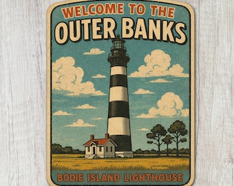 Adesivo do Farol de Outer Banks, Adesivo Vintage da Ilha Bodie (OBX), Lembrança de Outer Banks, Carolina do Norte, Decalque de Outer Banks, Adesivos de Viagem Costeira