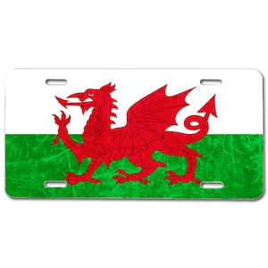 Welsh Dragon License Plate, Dragon Banner Cymru Weather Resistant Tag, Cymru Am Byth, Cymraeg Flag of Wales, Y Ddraig Goch Flag