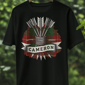 Clan Cameron T Shirt, Cameron Tartan Arrows Tee, Cameron Family Name, Scottish Clan Tees, Scotland Tartan Personalized Plaid Shirt