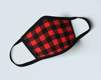 Buffalo Plaid Face Mask, Red Black Checkered Tartan Mask Cover, Rob Roy MacGregor Pattern, Fall Flannel Plaid