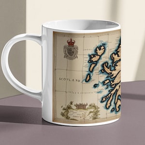 Mug carte vintage de l'Ecosse, Mug de cartographie ancienne, Mug design carte du vieux monde, Mug écossais, Mug cartographique vintage, Carte du monde antique, 11 oz