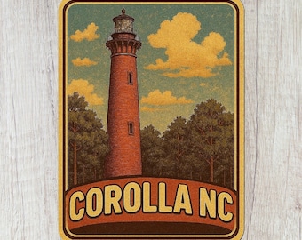 Adesivo do Farol de Corolla, Carolina do Norte, Decalque Vintage de Outer Banks, Lembrança de Viagem Costeira, Farol de Currituck Beach, Vintage OBX