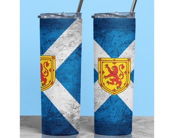 Scottish Royal Banner Tumbler, Saltire Flag of Scotland Skinny Tumbler, 20oz. Scots Heritage Gift, Celtic Rampant Lion St. Andrews Cross