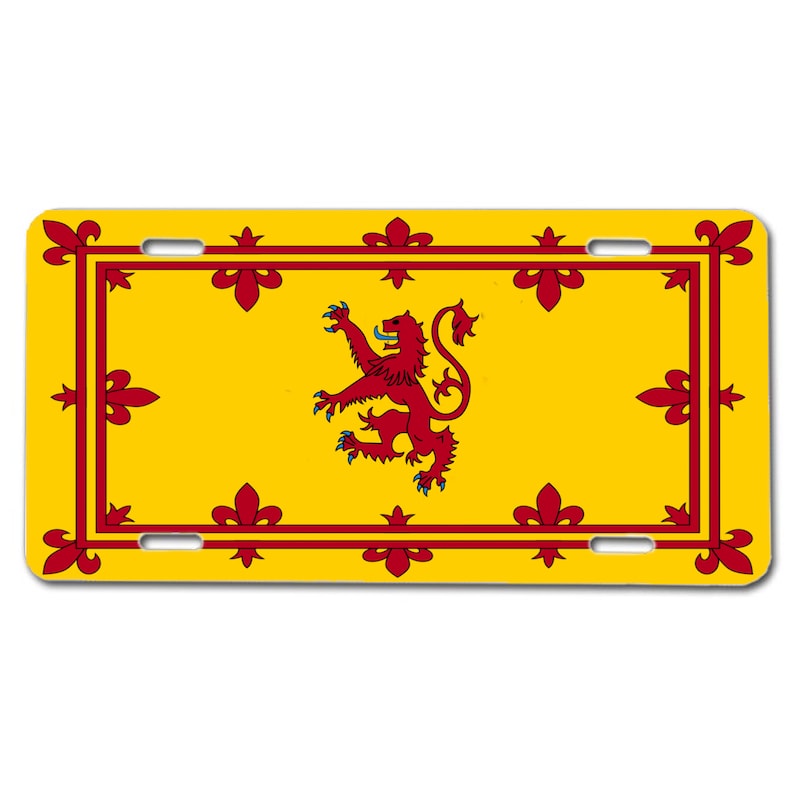 Scottish Royal Banner Flag License Plate, Rampant Lion Aluminum Vehicle Tag, Scotland Flag Car Vanity Plate image 1