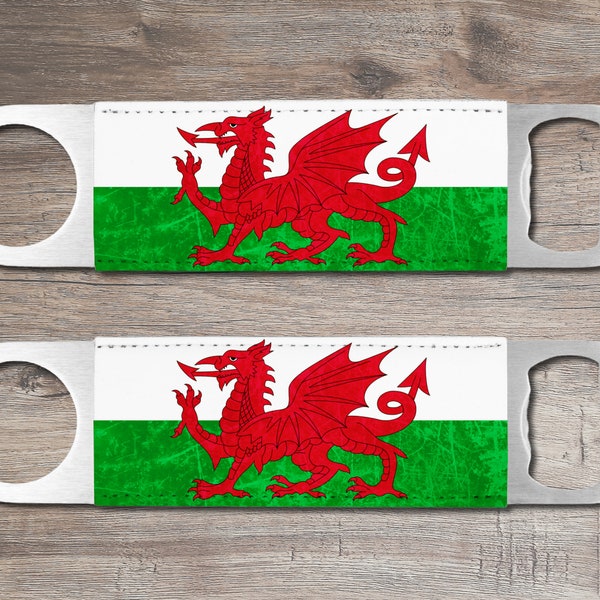 Welsh Flag Bottle Opener, Wales Groomsman Gift, Leather Wrap Y Ddraig Goch Dragon Symbol, Family Keepsake Stainless Steel Pub Accessory