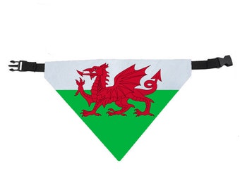 Welsh Flag Dog Scarf, Dragon Banner Pet Bandana with Collar, Flag of Wales, Cymru Am Byth, Cymraeg Y Ddraig Goch, Wales Dragon Dog Bandana