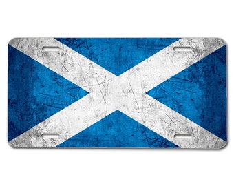 Distressed Scottish Flag License Plate, Celtic Scotland Banner Car Decoration, Grungy Design Vehicle Decor