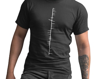 Scotsman Ancient Ogham T-Shirt, Old Irish and Pictish Writing System, Dark Ages Medieval Pagan Rune Alphabet, Script of the Picts