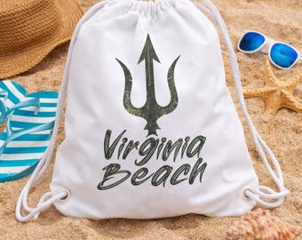 Virginia Beach Drawstring Backpack, Neptune Trident Nautical Tote Bag