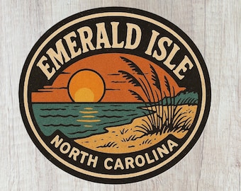 Emerald Isle NC Sticker, Vintage Coastal North Carolina Sticker, Bogue Banks NC Souvenir, Crystal Coast Travel Stickers
