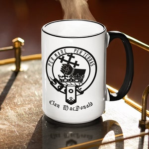 MacDonald Name Crest Coffee Mug, Scottish Clan McDonald Arm Crest 15oz. Mug, Donald Clans Scotland Ancestry Gift Heritage Symbol Family Arms image 2