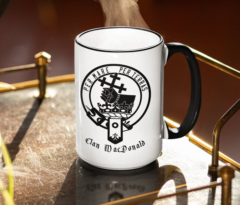 MacDonald Name Crest Coffee Mug, Scottish Clan McDonald Arm Crest 15oz. Mug, Donald Clans Scotland Ancestry Gift Heritage Symbol Family Arms image 2
