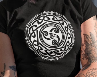 Celtic Triskelion Circle T Shirt, Stone Art Dark Age Unisex Tee, Ancient Symbol Warrior Tribe Unisex Shirt