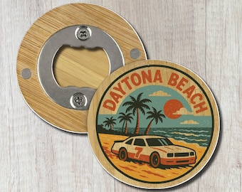 Daytona Beach Retro Bottle Opener, Bamboo Florida Beach Gift, Coastal FL Beachy Kitchen Decor, Stock Car Racing Keepsake, Bar Accessory
