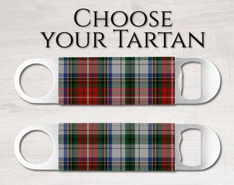 Scottish Clan Tartan Bottle Opener, Choose your Tartan Church Key, Scottish Family Heritage Pub Decor, MacDonald Fraser Wallace and More