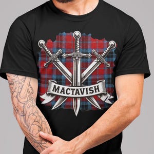 Clan MacTavish T Shirt, McTavish Tartan Sword Tee, Clan MacTavish Family Name, Scottish Clan Tees, Scotland Tartan Personalized Plaid Shirt
