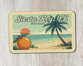 Ímã de geladeira de Siesta Key, Flórida; Lembrança laranja da praia de Sarasota; Ímã de geladeira estilo vintage da praia de Sarasota Key; Viagem à Flórida