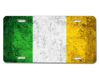 Irish Flag License Plate, Distressed Ireland Banner Aluminum Vehicle Tag, Irish Patriotism Car Decoration