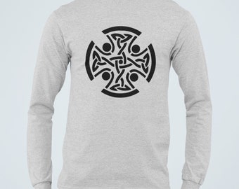 Celtic Cross Long Sleeve Tee, Interlaced Gaelic Knot T Shirt, Ancient Brittonic Unisex