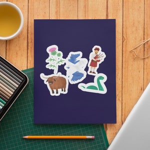 Scottish Sticker Pack, Bagpiper Highland Cow Loch Ness Monster Party Stickers, Scotland Thistle and Nessie Minimalist Stickers Gift Pack image 3