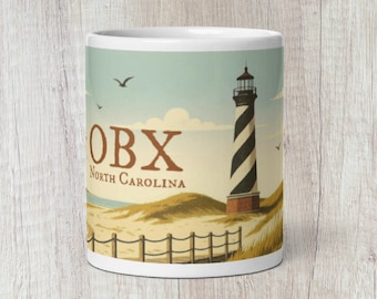 Cape Hatteras Lighthouse Mug, Outer Banks Coffee Mug, OBX Lighthouse Cup, North Carolina Coastal Mug, NC Souvenirs
