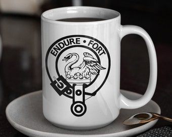 Clan Lindsay Crest Mug, Scottish Clans Endure Fort Crest 15oz. Coffee Mug, Lindsey Clan Scotland Ancestry Gift Heritage Sigil