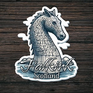 Pegatina de Kelpies de Falkirk, Escocia, boceto vintage de una estatua de Kelpies de Falkirk, pegatina para parachoques de viaje, pegatinas de Escocia