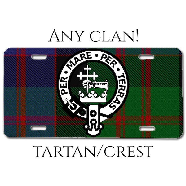 Scottish Clan Tartan License Plate, Choose your Clan Vanity Plate, Scottish Family Heritage Vehicle Decor, MacDonald Fraser Wallace and More