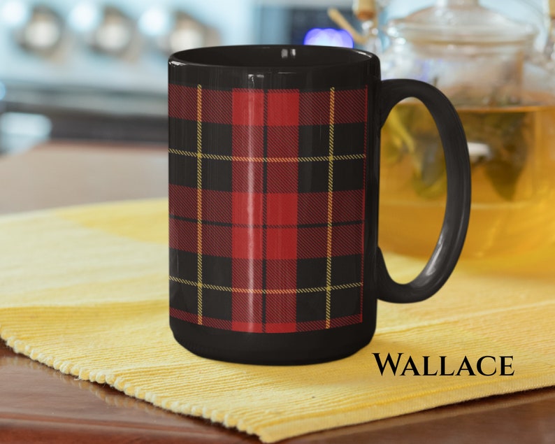 Scottish Clan Tartan Coffee Mug, Your Family Tartan Personalized, 15oz Scots Heritage Gift, Clans Wallace MacDonald Fraser Campbell and More image 3