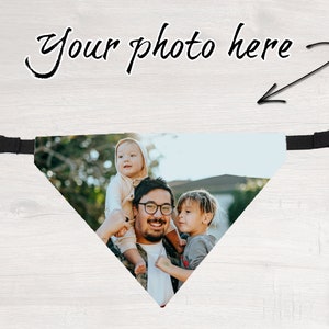 Personalized Dog Scarf Photo Bandana | Collared Pet Scarf with Your Image Or Design | Family Gift Keepsake | See all Photos for Instructions