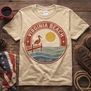 Retro Virginia Beach T-Shirt, Vintage Coastal Sunrise VB Souvenir Tee