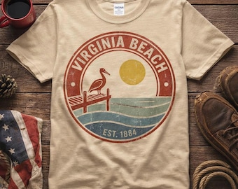 Retro Virginia Beach T-Shirt, Vintage Coastal Sunrise VB Souvenir Tee