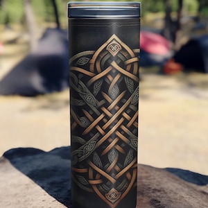 Celtic Knot Insulated Tumbler, Celtic Tribal Tattoo 20oz Mug, Irish Gaelic Symbols, Celtic Knot Vine Druidry Artwork, Celt Knotwork