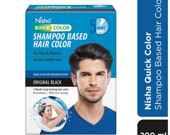 Nisha Quick Color Shampoo Based Hair Color For Men & Women Natural Looking Hair 200ml/180ml, Original Black/Dark Brown