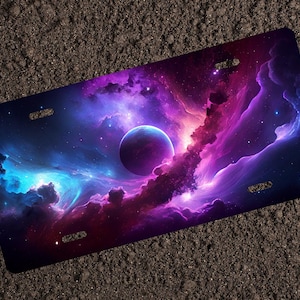 Galaxy Moon License Plate: Cosmic Car Tag, Novelty Auto Decor