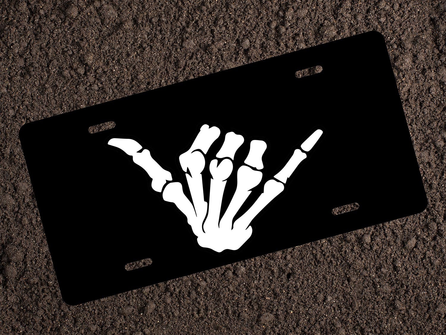 Shaka Hand Skeleton License Plate