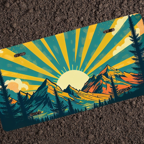 Vintage Retro Adventure Mountain Sunrise License Plate Novelty Tag Custom Car Accessories