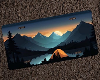 Custom Mountain Camping License Plate - Unique Outdoor Decor for Car Enthusiasts
