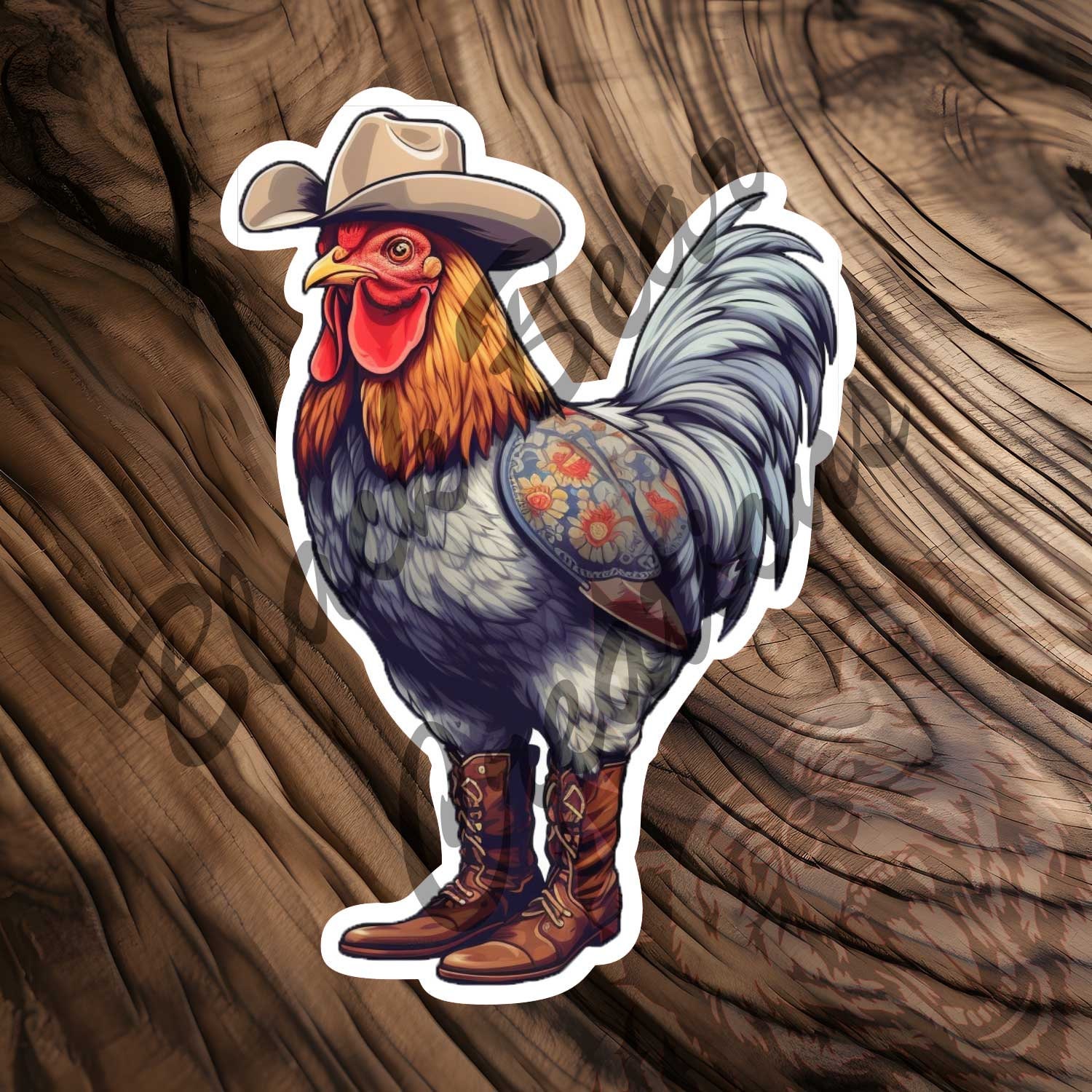 Cowboy Chicken Sticker Funny Farm Animal