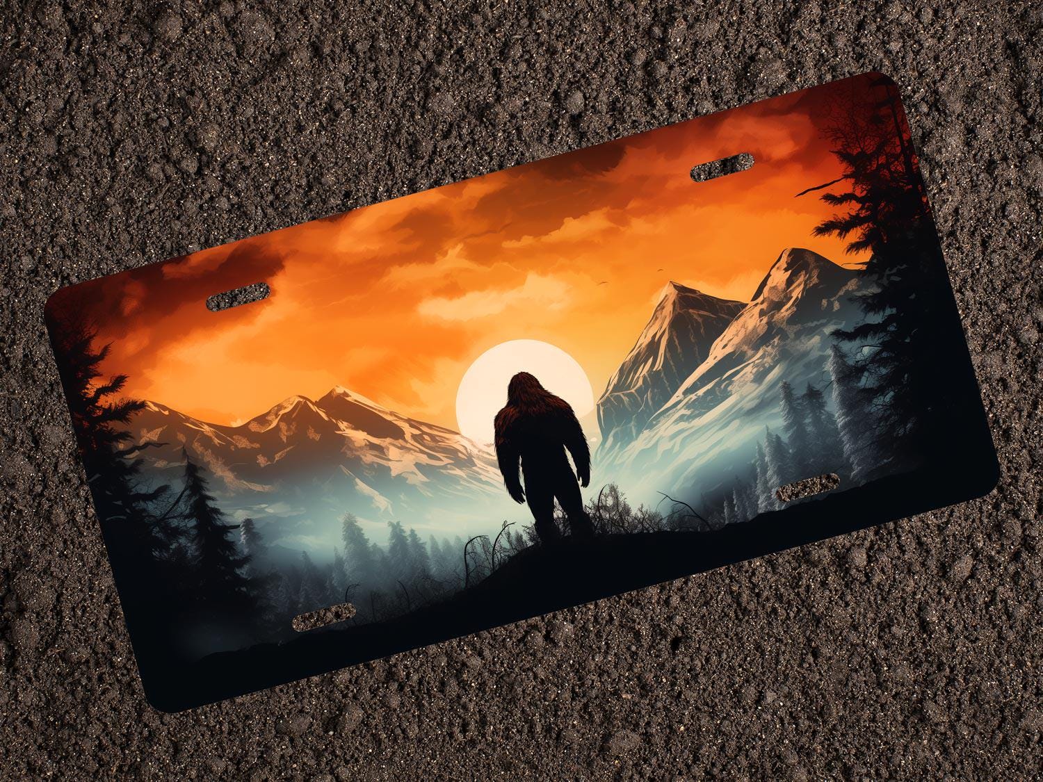 Bigfoot Sunset License Plate - Sasquatch Design