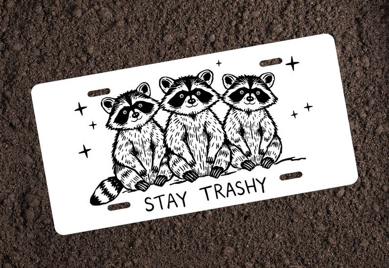 Stay Trashy Raccoon Custom License Plate - Fun Car Tag for Animal ...
