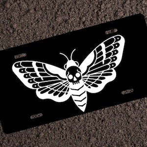 Skull Death Moth Black License Plate Car Accessories Great Gift